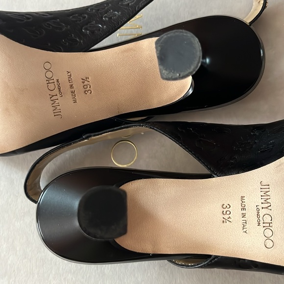 Jimmy Choo Black Monogram JC print and patent sling backs size $39'5 - Picture 7 of 9